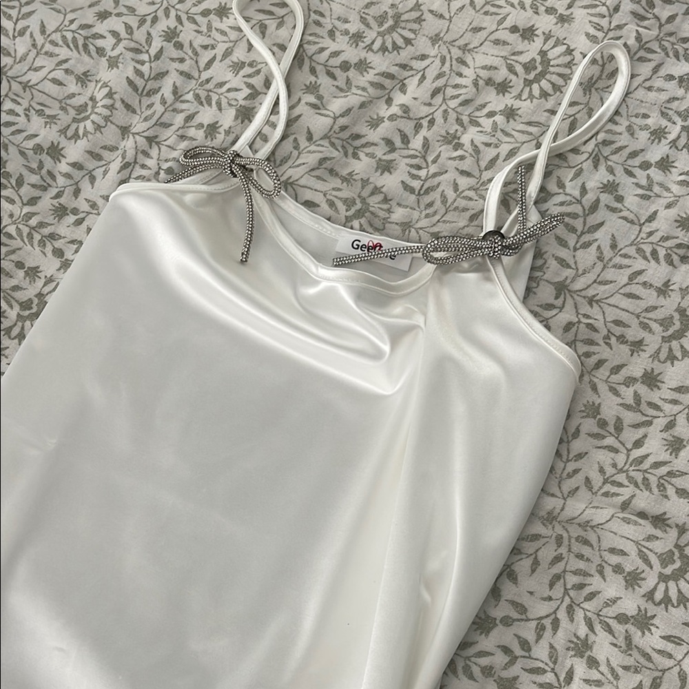 White Satin Camisole with Bow Straps